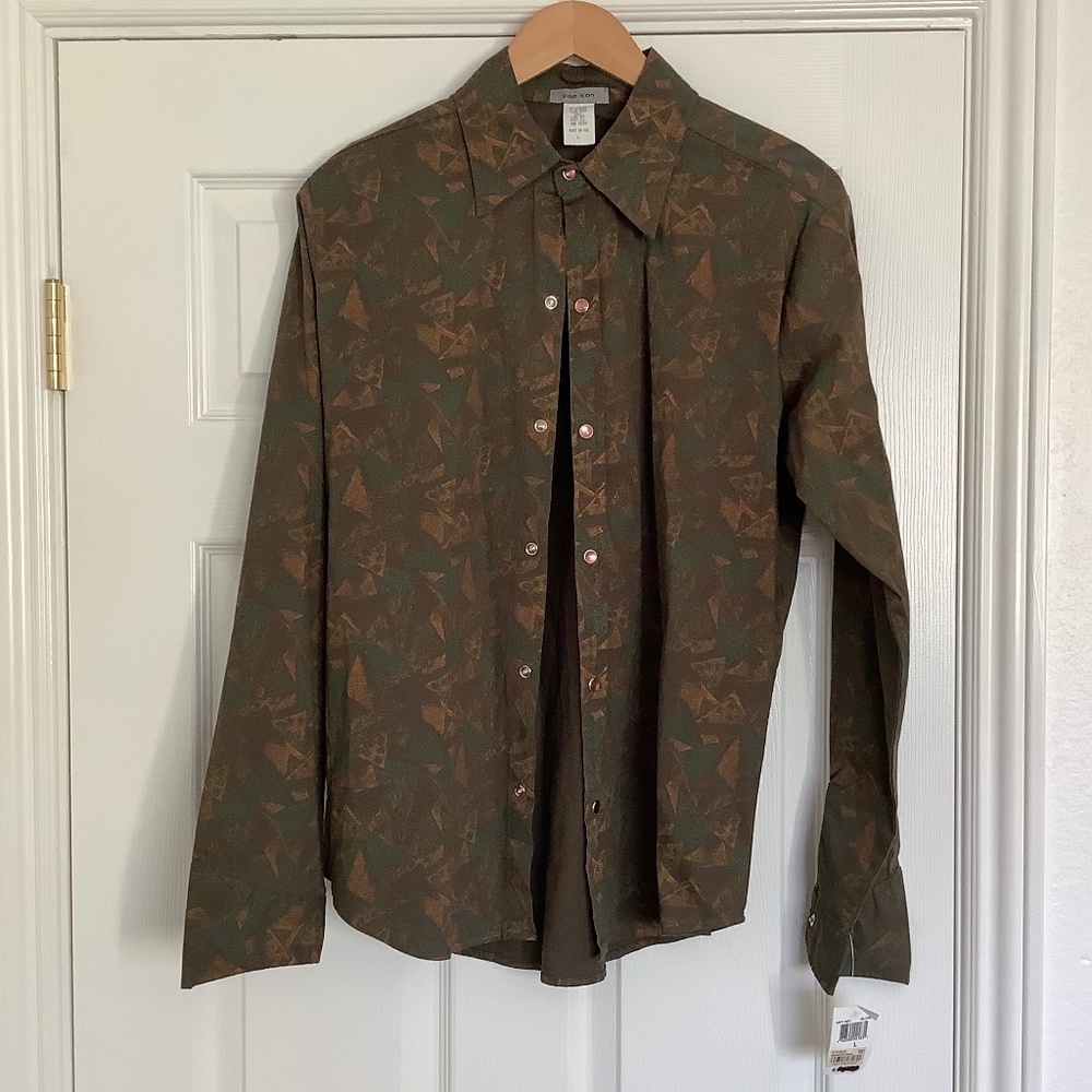 Mens Large NWT 2000s Pop Icon Colthing Long Sleeve Button Shirt Cotton USA Made
